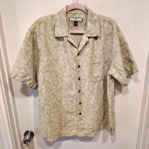 Tommy Bahama Men's Green Printed 100% Silk Button Down Casual Shirt Sz L Resort